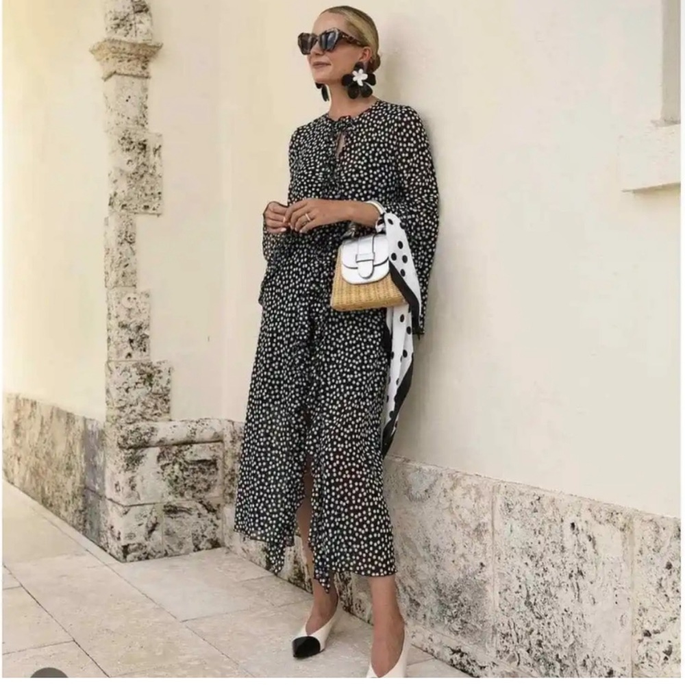 Zara Polka Dot black white Chiffon Cardigan Duster Cover Up Sz.XS